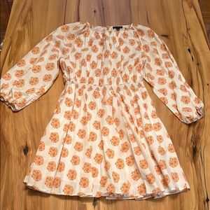 J. Crew Cream and Orange Midi Sundress with Bishop Sleeves